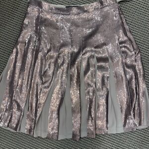 BCBGMaxAzria Silver Sequin Pleated Skater Skirt